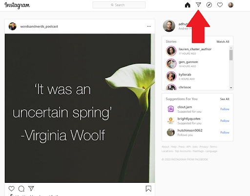 instagram direct message button