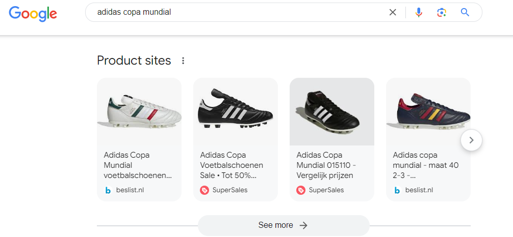 Google Shopping product sites