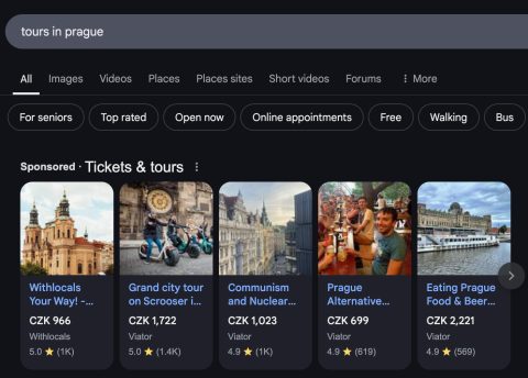 Google things to do ads - tickets & tours