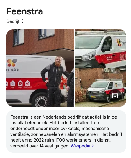 Een Wikipedia-blok in de zoekresultaten