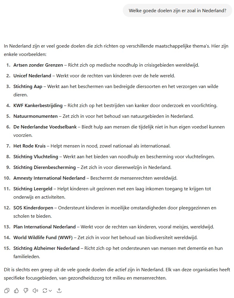 1e voorbeeld van een ChatGPT prompt en antwoord