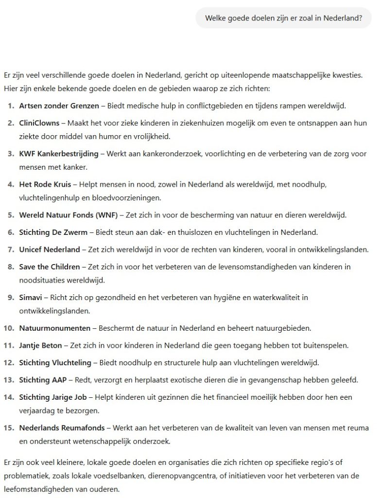 2e voorbeeld van een ChatGPT prompt en antwoord