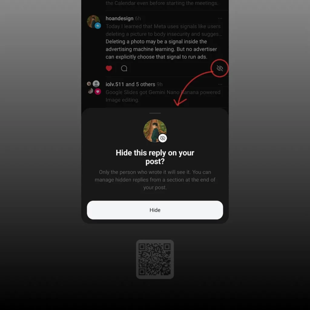 Threads reactie verbergen